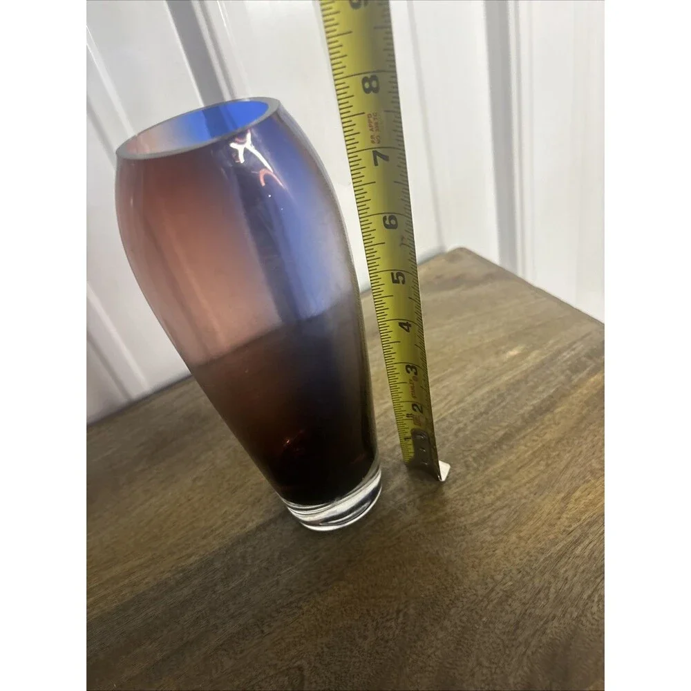 Vintage Two-Toned Mutant Cobalt Blue And Amethyst Tapered Thick Flower Vase 8 In